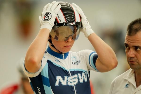 Kaarle McCulloch awaits the start of her Keirin heat.