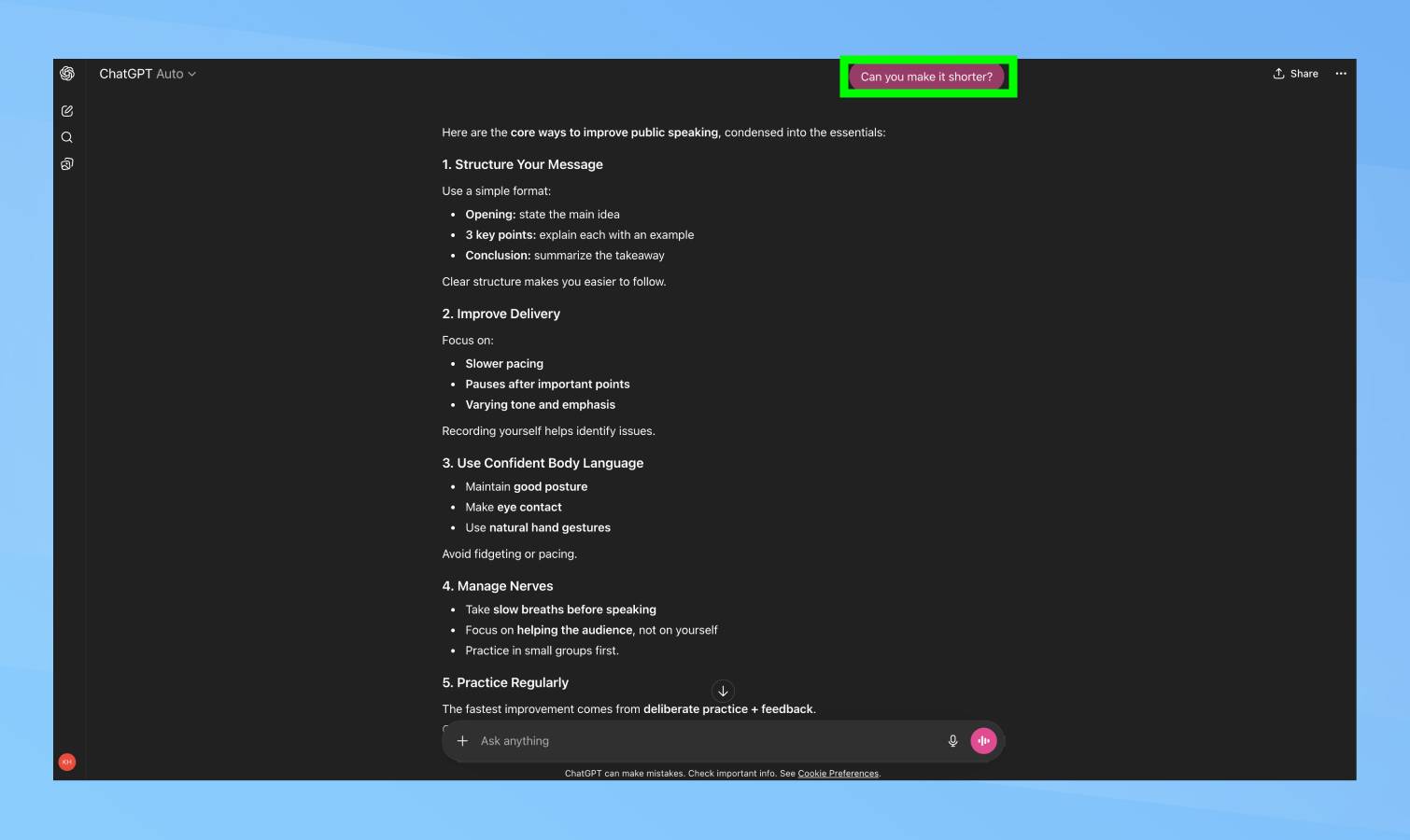 Follow up prompt in ChatGPT