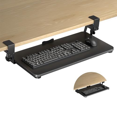Xinlei Keyboard Tray Under Desk Large C-Clamp 25.6” (30” Including Clamps) X 11.8” Slide-Out Platform Computer Drawer Pull Out Keyboard & Mouse Tray Black Dsf4