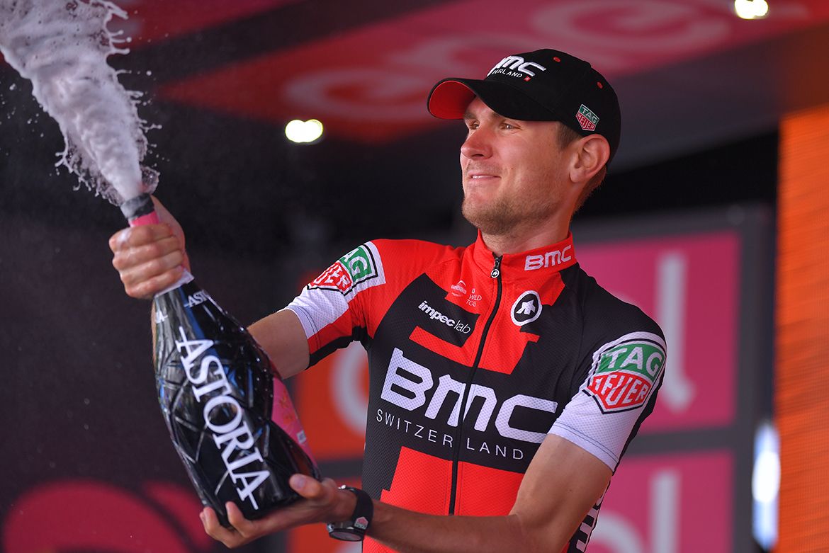 Tejay van Garderen sprays the champagne on the podium