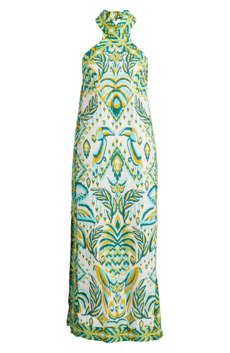 Tropical Tapestry Halter Linen Maxi Sundress