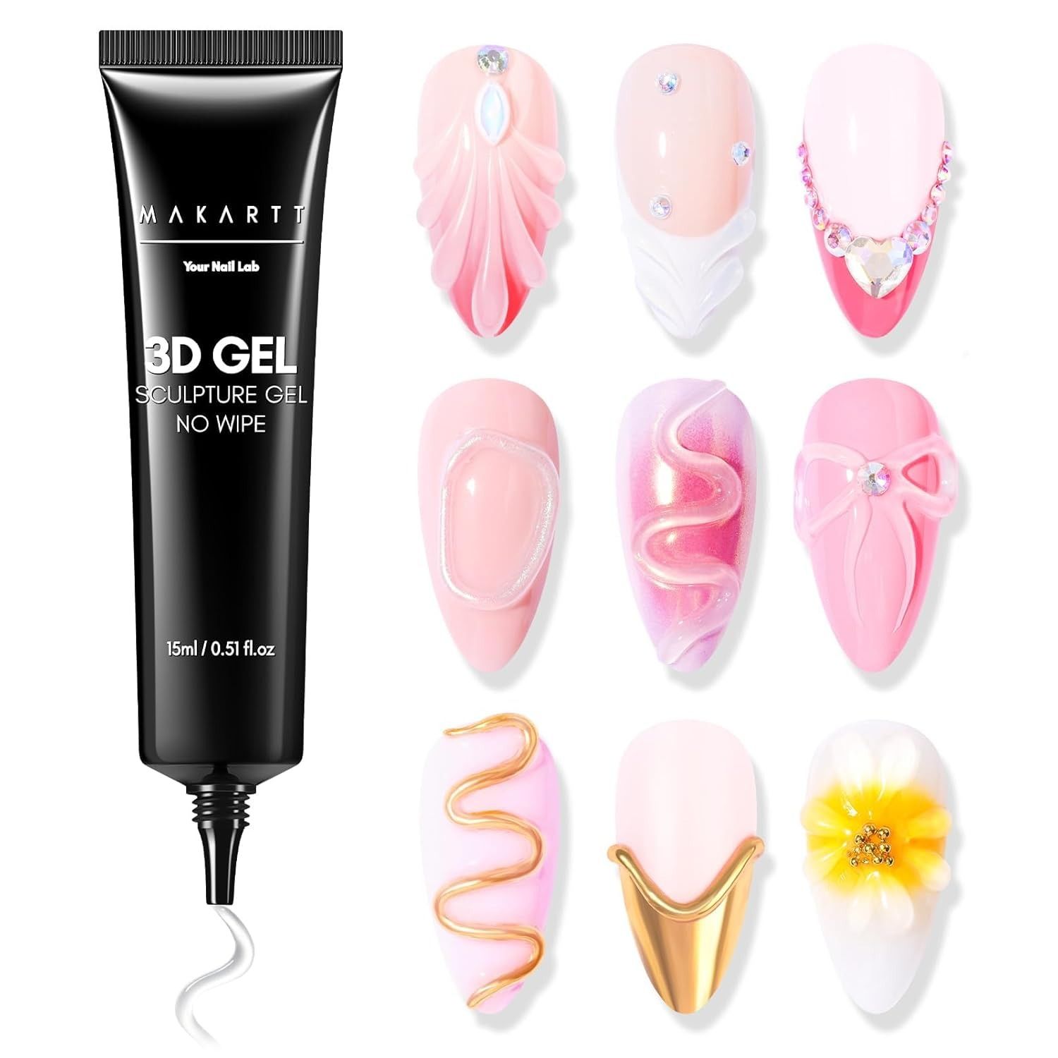 Makartt, Makartt 3d Gel Nail Art - 3d Nail Gel Sculpting Gel Nail Glue 15g No Wipe Clear Gel Polish for Nail Designs Diy Nail Art Glue for Drawing, Molding, Sculpture, Gems and Decoration