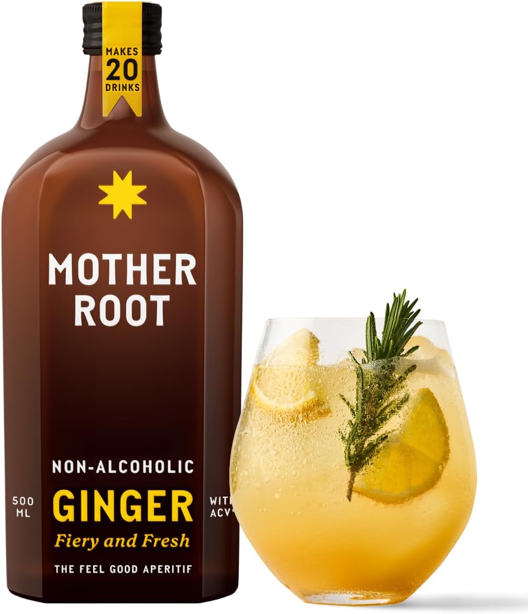 Mother Root Ginger (500ml) | Award-Winning Fiery + Fresh Alcohol-Free Aperitif | as Seen on Dragons&amp;rsquo; Den | Benefit Rich Ginger &amp;amp; Acv | Bold, Complex &amp;amp; Delicious | Mix With Soda | Up to 20 Drinks