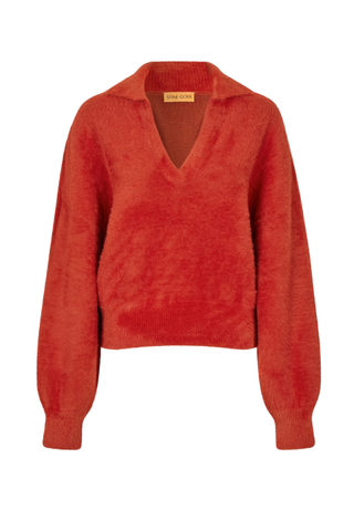 Long Sleeve V Neckline Collar Jumper - Red Ochre