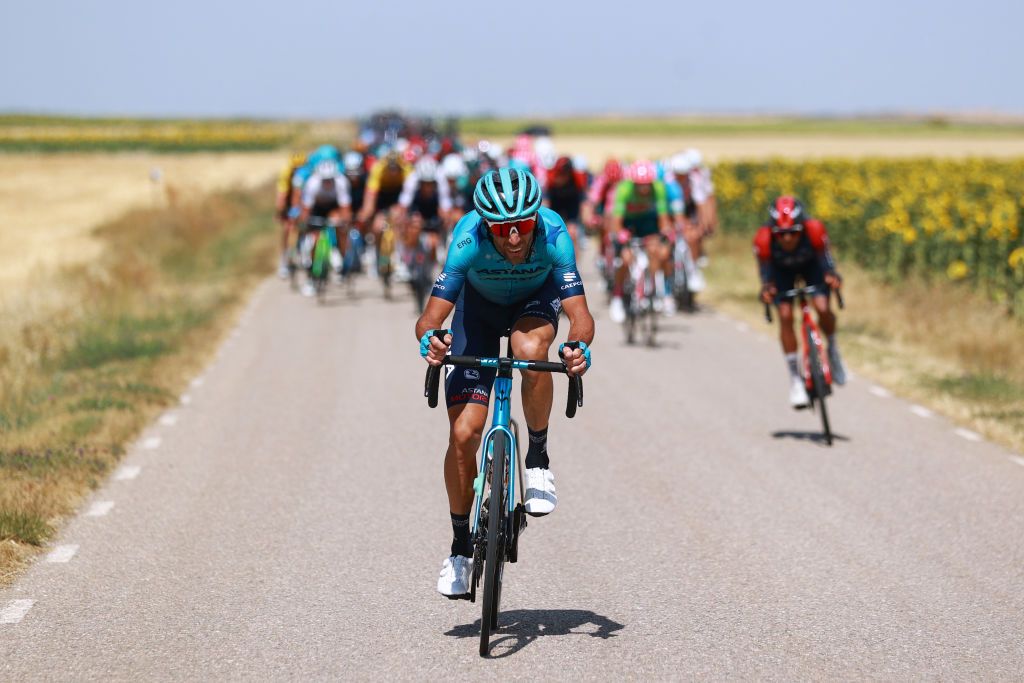 VILLADIEGO SPAIN AUGUST 03 Vincenzo Nibali of Italy and Team Astana Qazaqstan attacks in the breakaway during the 44th Vuelta a Burgos 2022a Stage 2 a 158km stage from Vivar del Cid to Villadiego on August 03 2022 in Villadiego Spain Photo by Gonzalo Arroyo MorenoGetty Images
