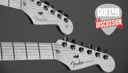 Two Fender Stratocaster headstocks 