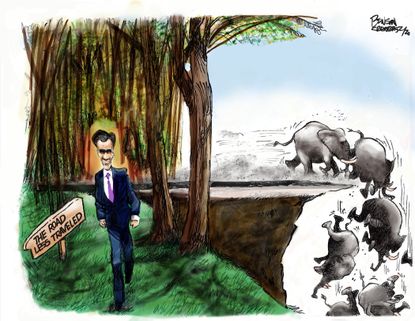 Political Cartoon U.S. Romney GOP impeachment road less traveled