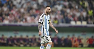 Lionel Messi has already broken a World Cup record this evening: Lionel Messi of Argentina looks on during the FIFA World Cup Qatar 2022 semi final match between Argentina and Croatia at Lusail Stadium on December 13, 2022 in Lusail City, Qatar