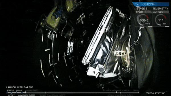 GIF showing the jettison of the protective payload fairing surrounding the Intelsat 35e communications satellite on July 5, 2017.