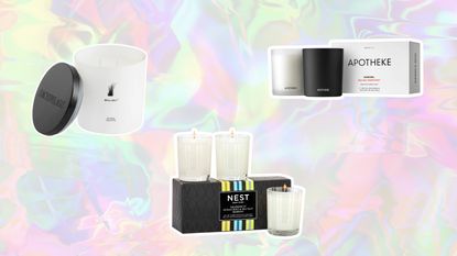 Nordstrom candles and home fragrances on rainbow background