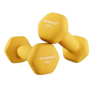 Songmics Set of 2 Dumbbells, 2 X 1 Kg Hand Weights With Neoprene Coating, Hexagonal Dumbbells Pair, Home Workout, Fitness Training Exercise, Yellow Syl62yl