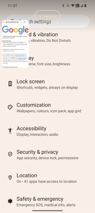 Nothing OS 2.0 dismissing the pop-up window