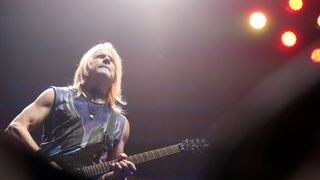 Steve Morse of the British rock band Deep Purple performs during a concert as part of their &#039;The Long Goodbye Tour&#039; at St Petersburg&#039;s Ice Palace in 2018