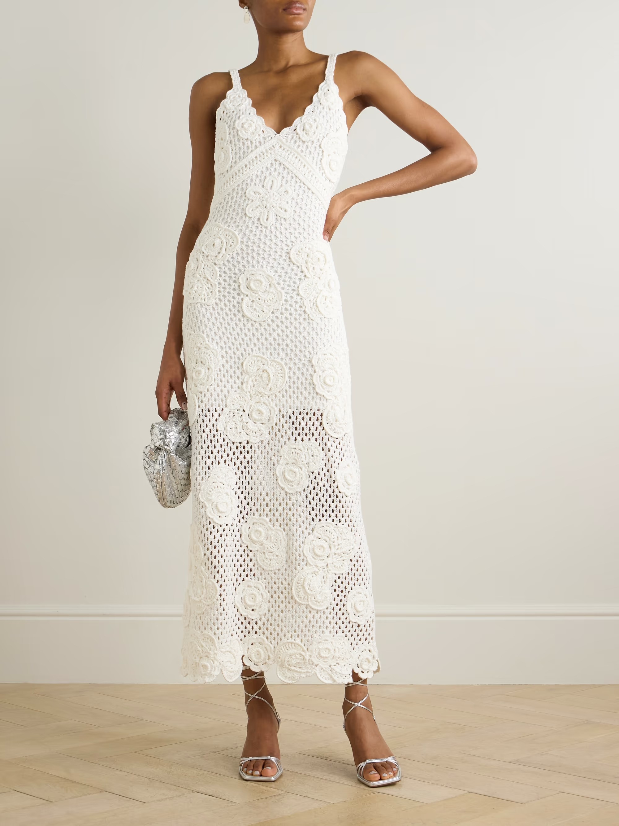 LOVESHACKFANCY, Rohesia Appliquéd Crochet Cotton Maxi Dress