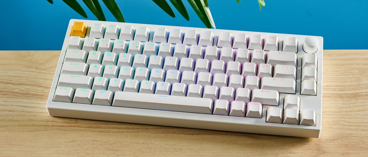 A white Lemokey P1 HE magnetic keyboard