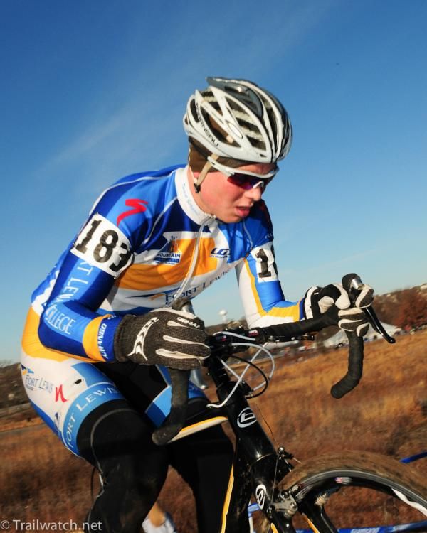 Eric Emsky (Fort Lewis) climbing with one lap to go.