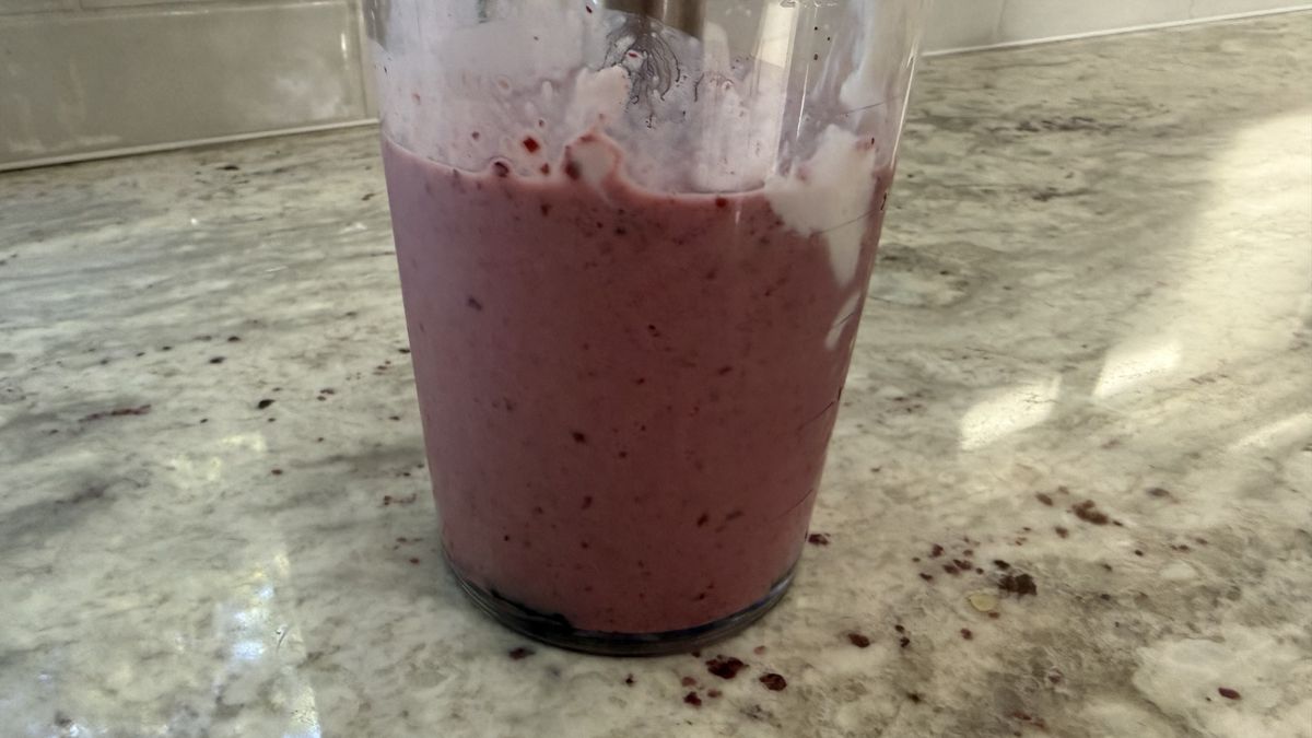 Ninja Power Duo Immersion Blender with Whisk making smoothies