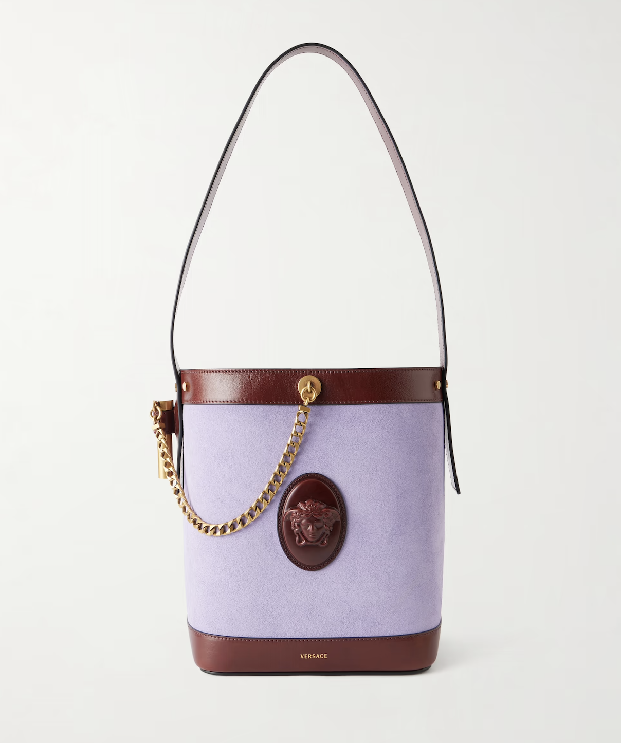 Versace Pivot leather-trimmed suede bucket bag