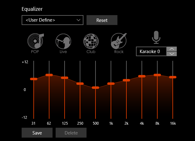 An example of a gentle curved EQ in Realtek audio driver settings