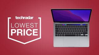 MacBook Pro 13-inch on a red background
