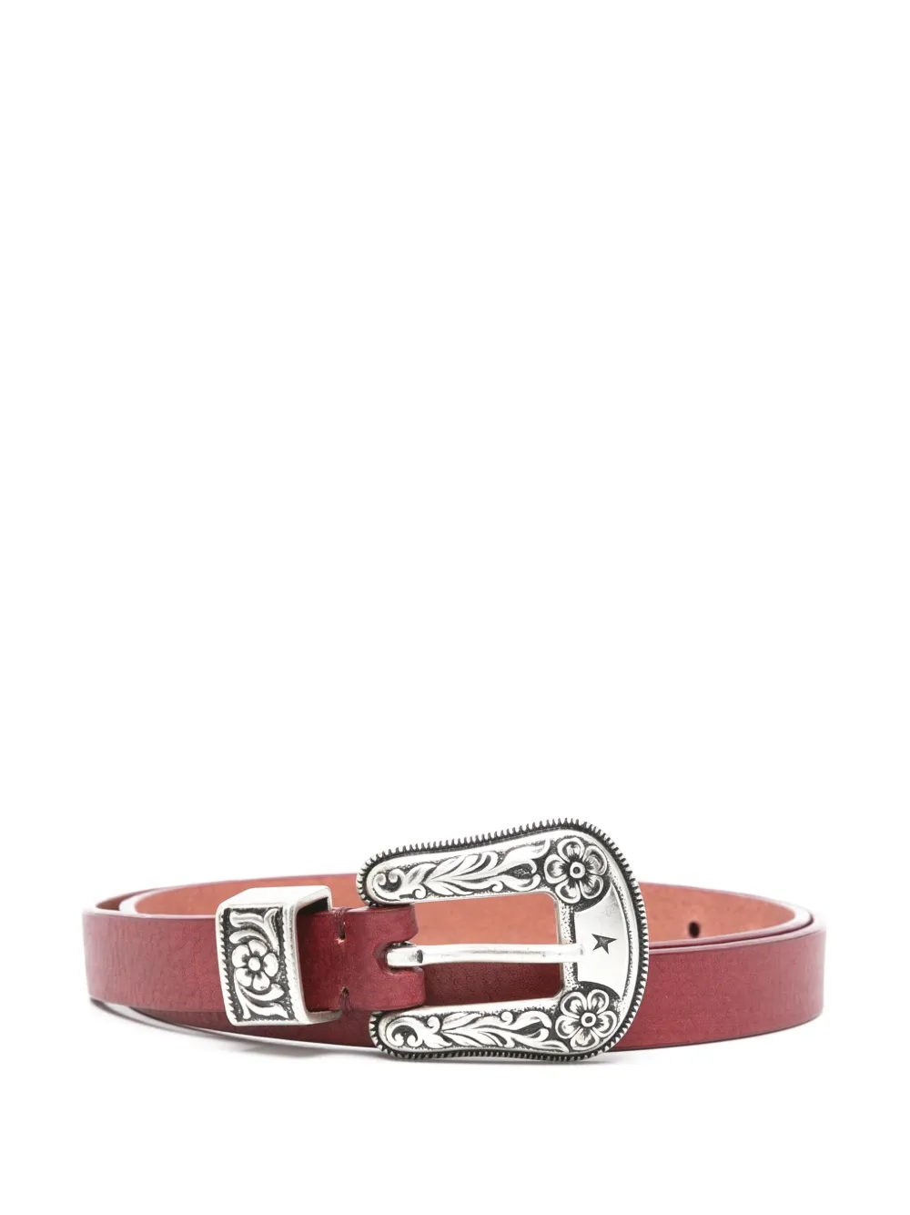 Floral-Engraved Buckle Leather Belt | 75