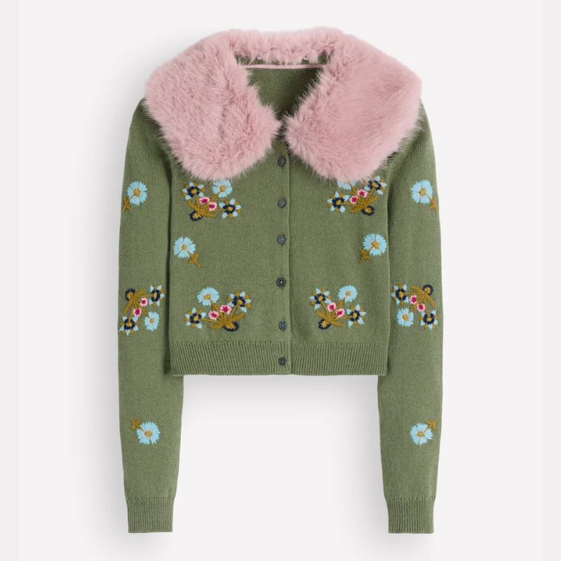 Boden, fur collar cardigan