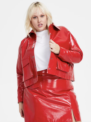 Trendy Plus Size Faux-Leather Snap-Front Jacket, Created for Macy's