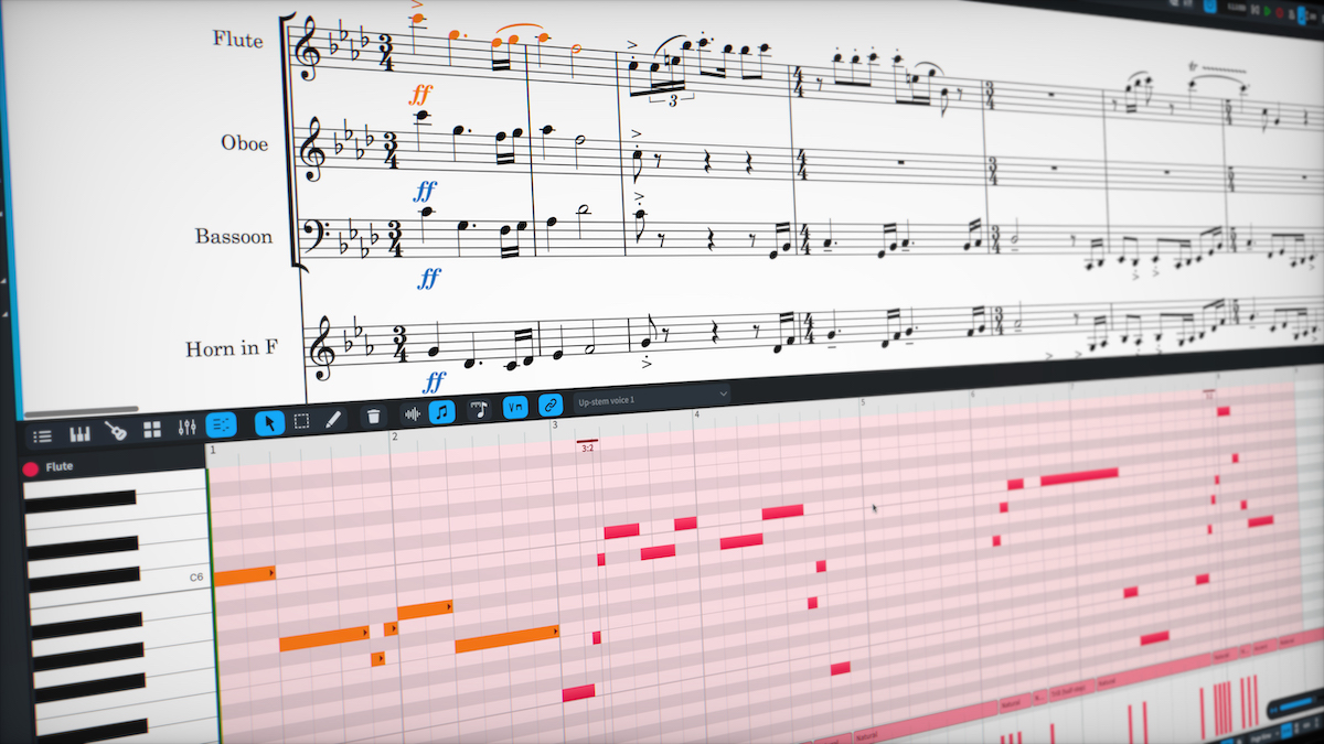 Close up view of Dorico 4 notation software in action