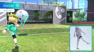 A player kicking a soccerball with the switch attachment