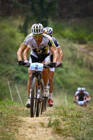Nino Schurter pulls away on the final lap of the Momentum Health XCO International, which provided prime practice ahead of this weekend's 2012 UCI MTB World Cup Pietermaritzburg