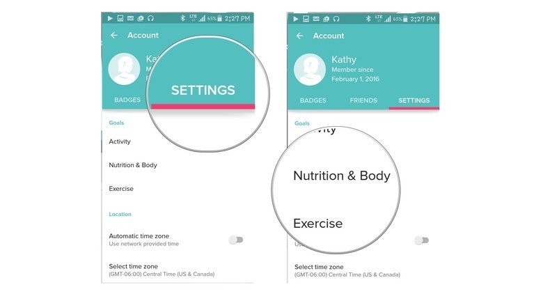 tap settings then nutrition goals