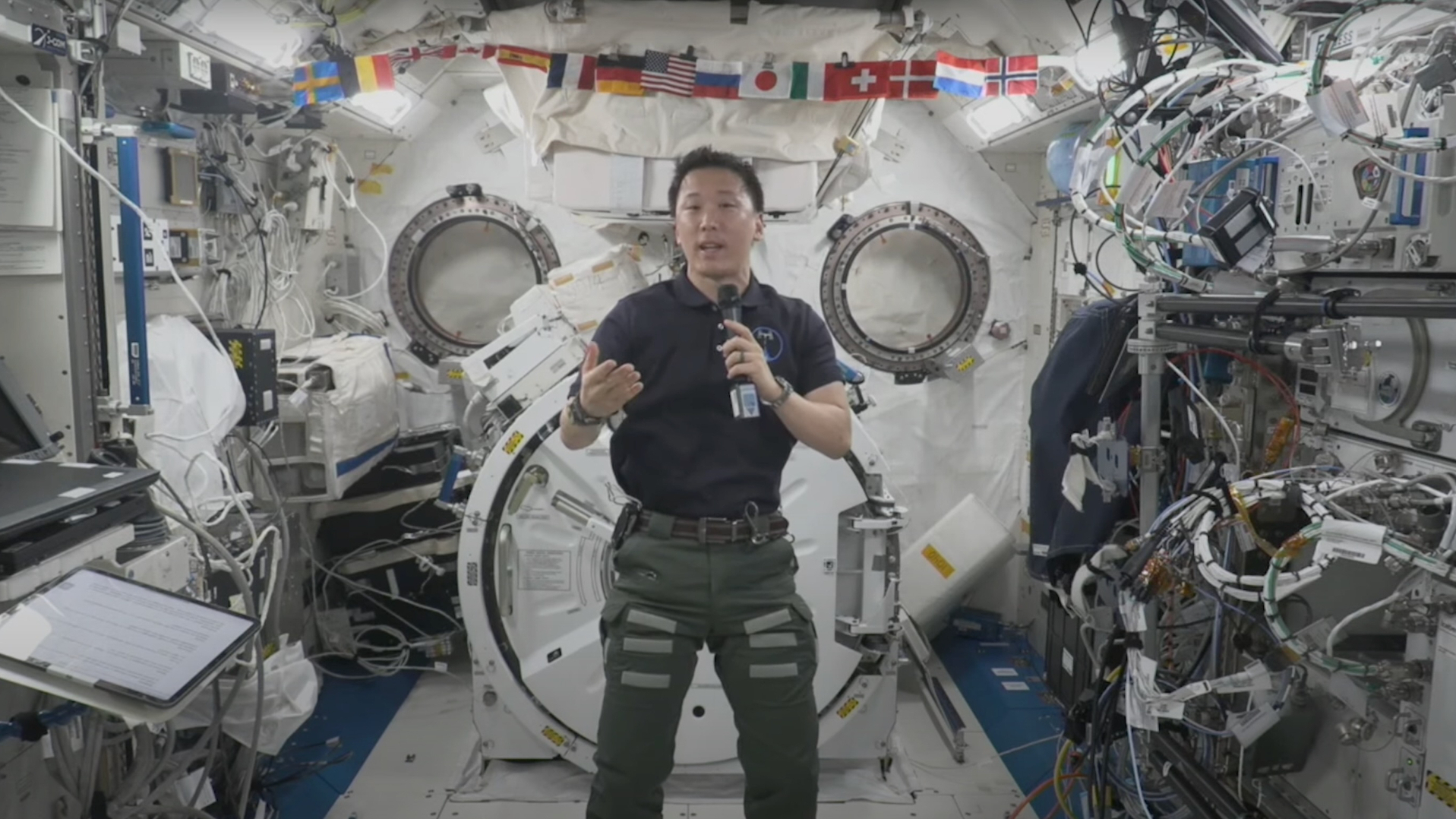 Aboard the International Space Station, Expedition 73 flight engineer Jonny Kim of NASA discussed life and work aboard the orbital outpost during an in-flight interview with International Space University Space Studies Program participants in Seoul, South Korea on July 24, 2025.