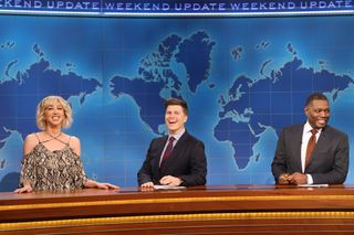 SATURDAY NIGHT LIVE -- Episode 1857 -- Pictured: (l-r) Heidi Gardner as Woman Who Is Aging Gracefully on "Weekend Update"