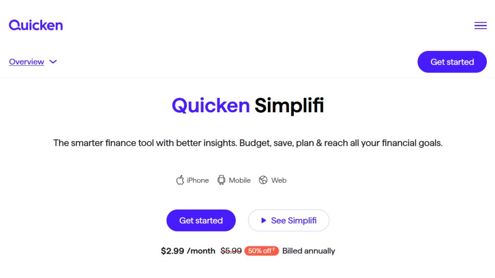 Quicken Simplifi website screenshot (September 2025).