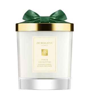 Jo Malone Pine & Eucalyptus Candle against a white background. 