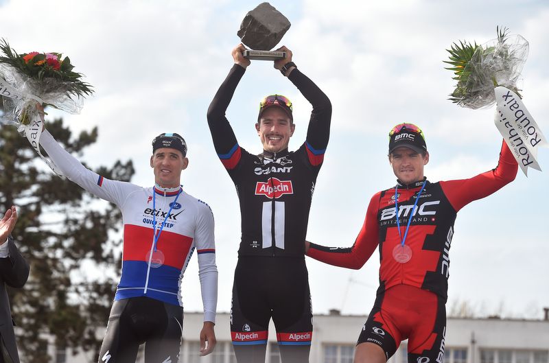 The 2015 Paris-Roubaix podium