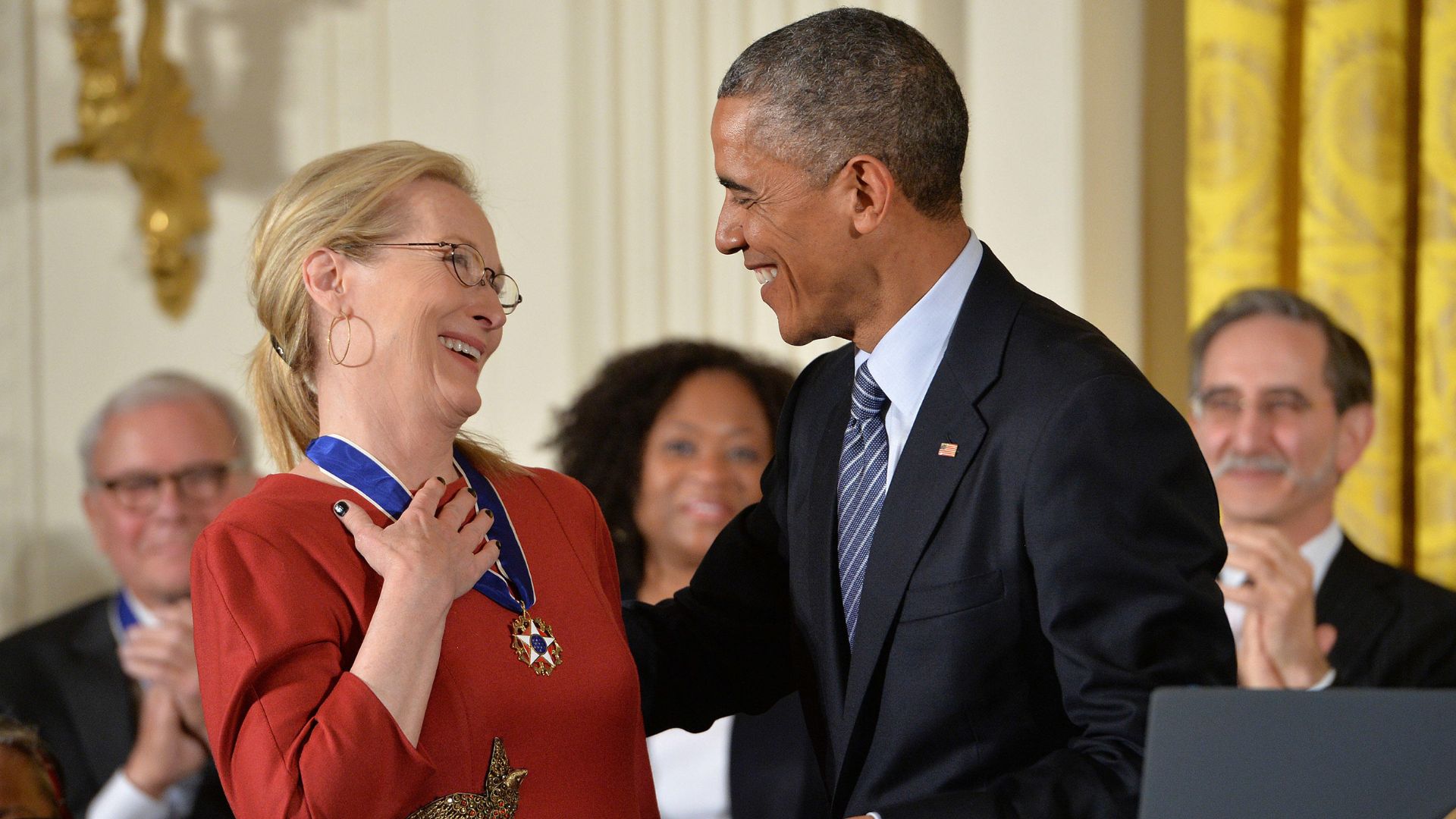 President Barack Obama awards the Presidential Medal of Freedom to actress Meryl Streep during a ceremony at the White House