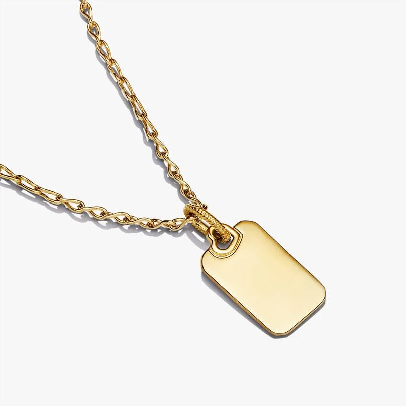 Pandora, Engravable Rectangle Tag Pendant Necklace Set