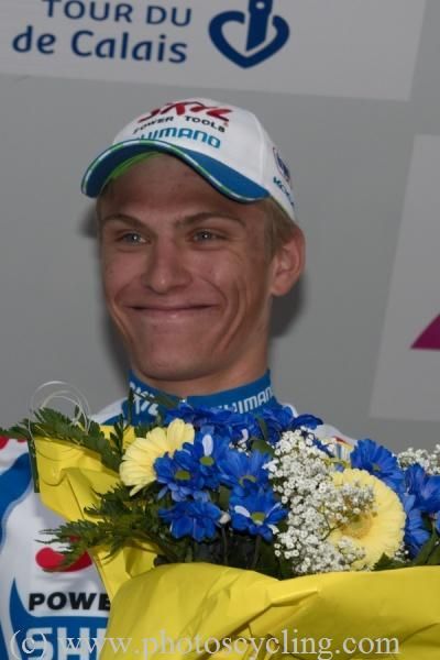 Marcel Kittel (Skil-Shimano) looking happy on the podium in Dunkirk
