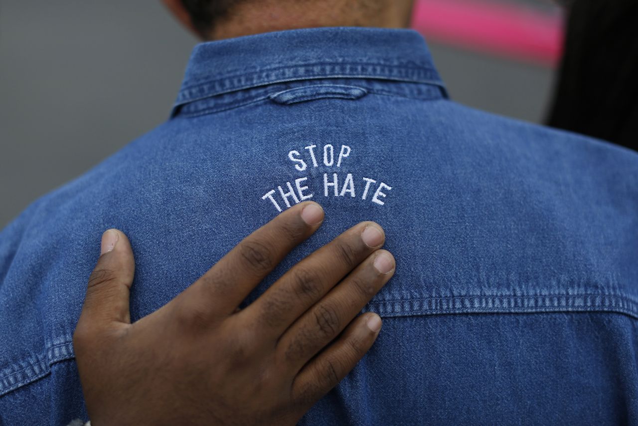 A protester takes part in a rally against police violence.