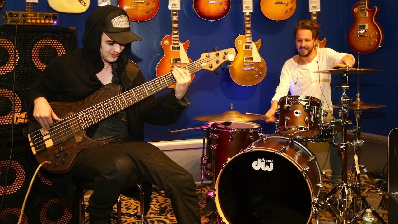 Dirty Loops bass player Henrik Linder attends the Dirty Loops performance and album signing at Guitar Center on August 20, 2014 in New York City.