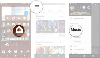 Open Google home, tap the menu button, tap music.