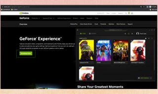 How to use GeForce Experience step 1, showing the download page