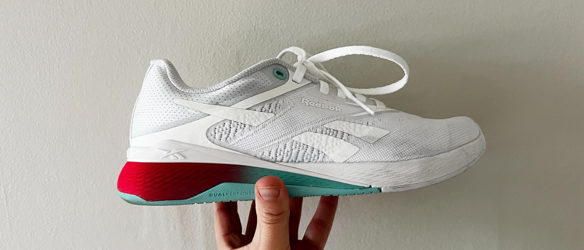 Reebok Nano X5 cross training shoe in white pink and blue