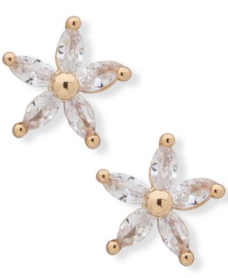 Gold-Tone Cubic Zirconia Flower Stud Earrings