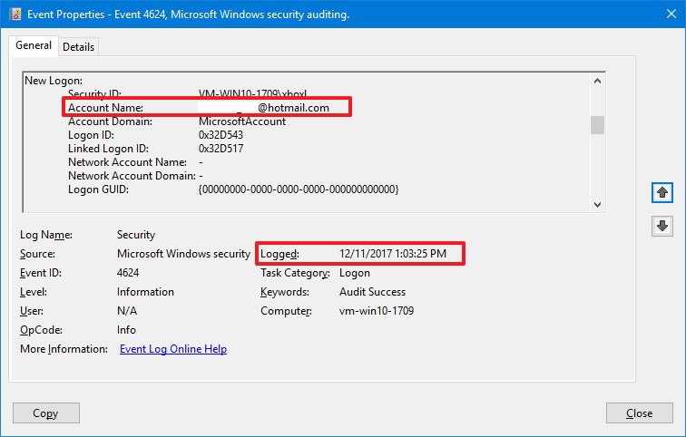 Logon account. Как выглядит ID компьютера. Windows Security log find user.