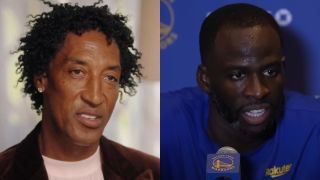 Scottie Pippen appears on Good Morning America, while Draymond Green speaks at a Golden State Warriors press conference