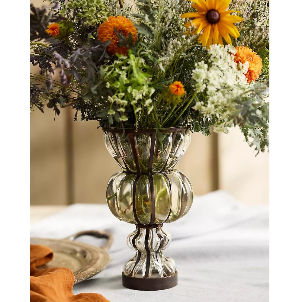 Striped Iron + Glass Vase