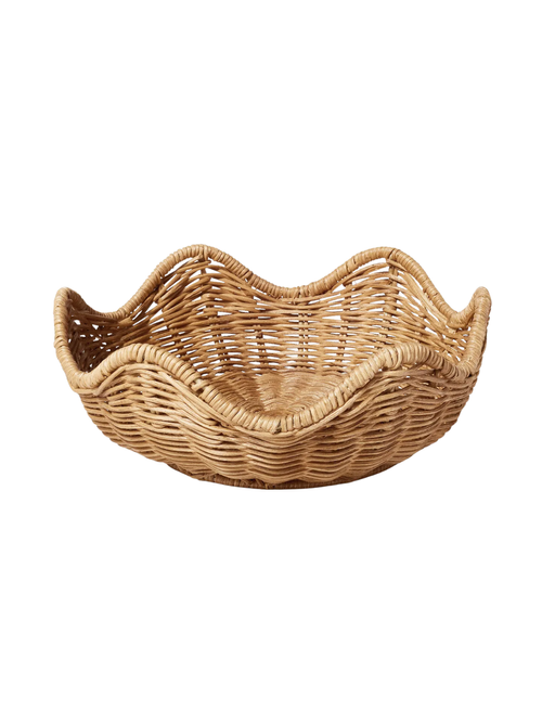 Handwoven Rattan Wavy Round Bowl