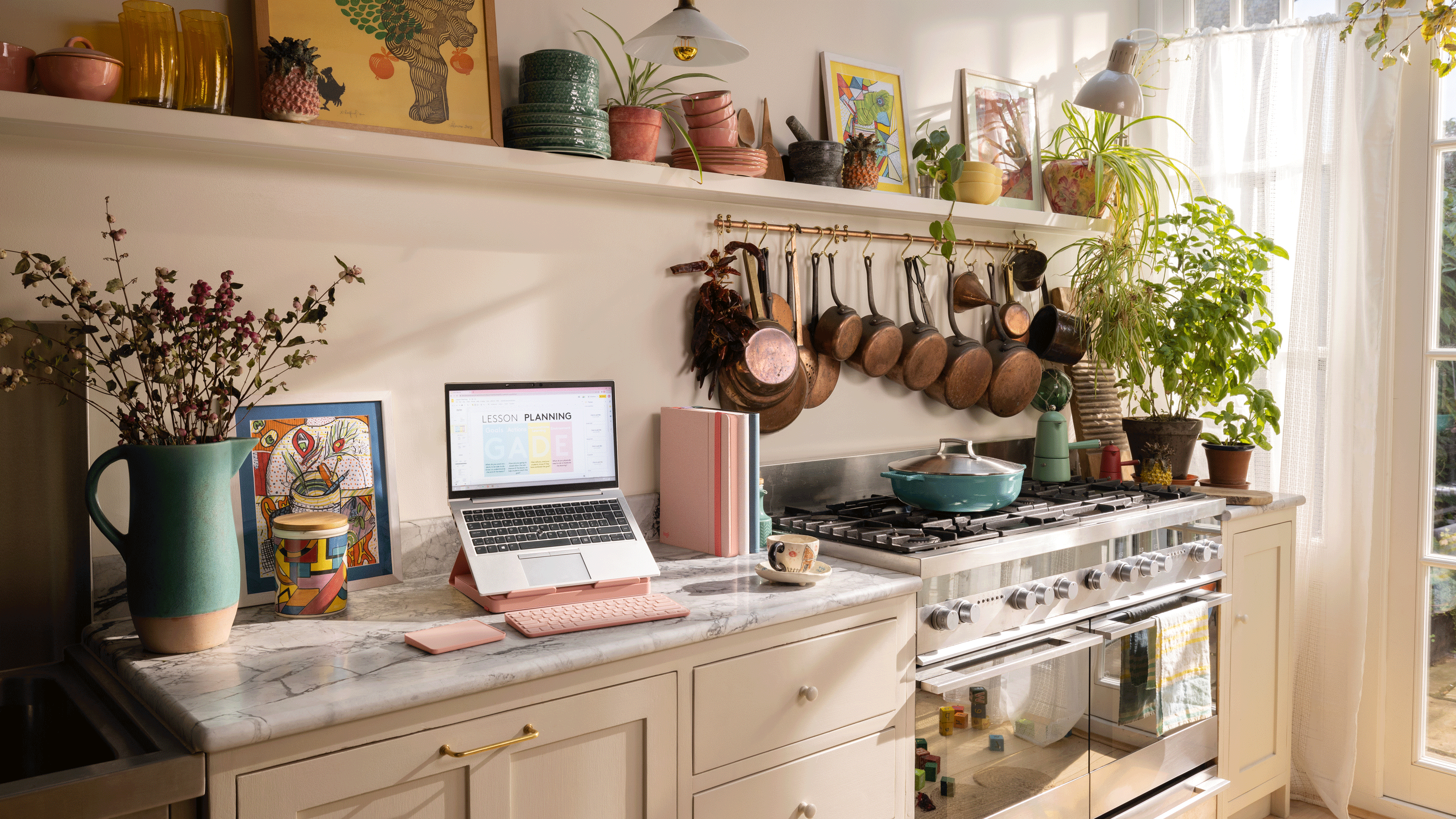 Casa pop up desk in kitchen